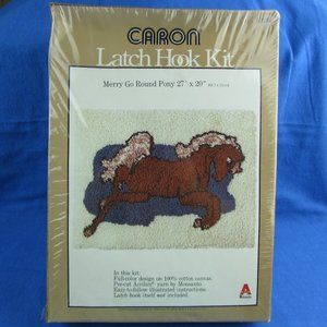 Vintage 1979 Caron Merry Go Round Pony Latch Hook Kit 27 x 20 Running Horse